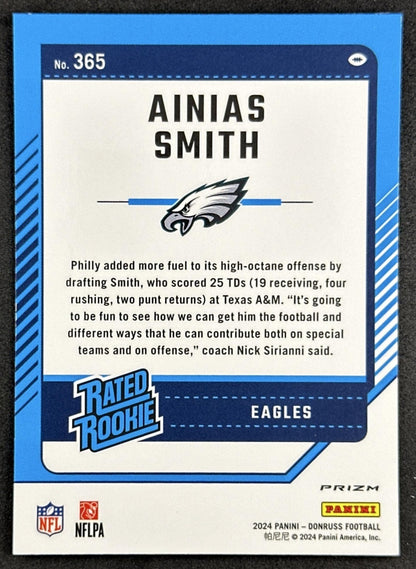 Ainias Smith 2024 Panini Donruss Optic Rated Rookie Preview Pink Eagles Sports Trading Cards