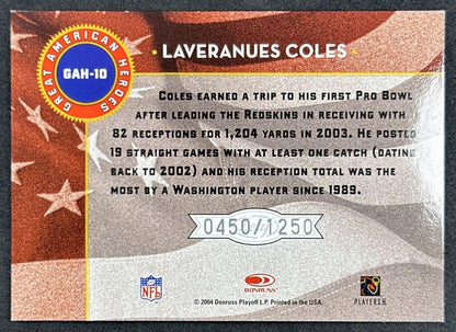 Laveranues Coles 2004 Donruss Classics Dress Code Jerseys /250 Redskins Commanders back