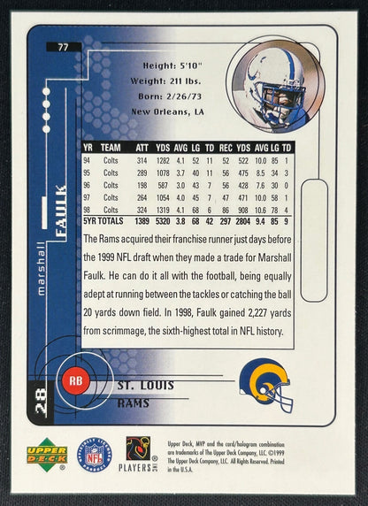 Marshall Faulk 1999 MVP Rams Sports Trading Cards