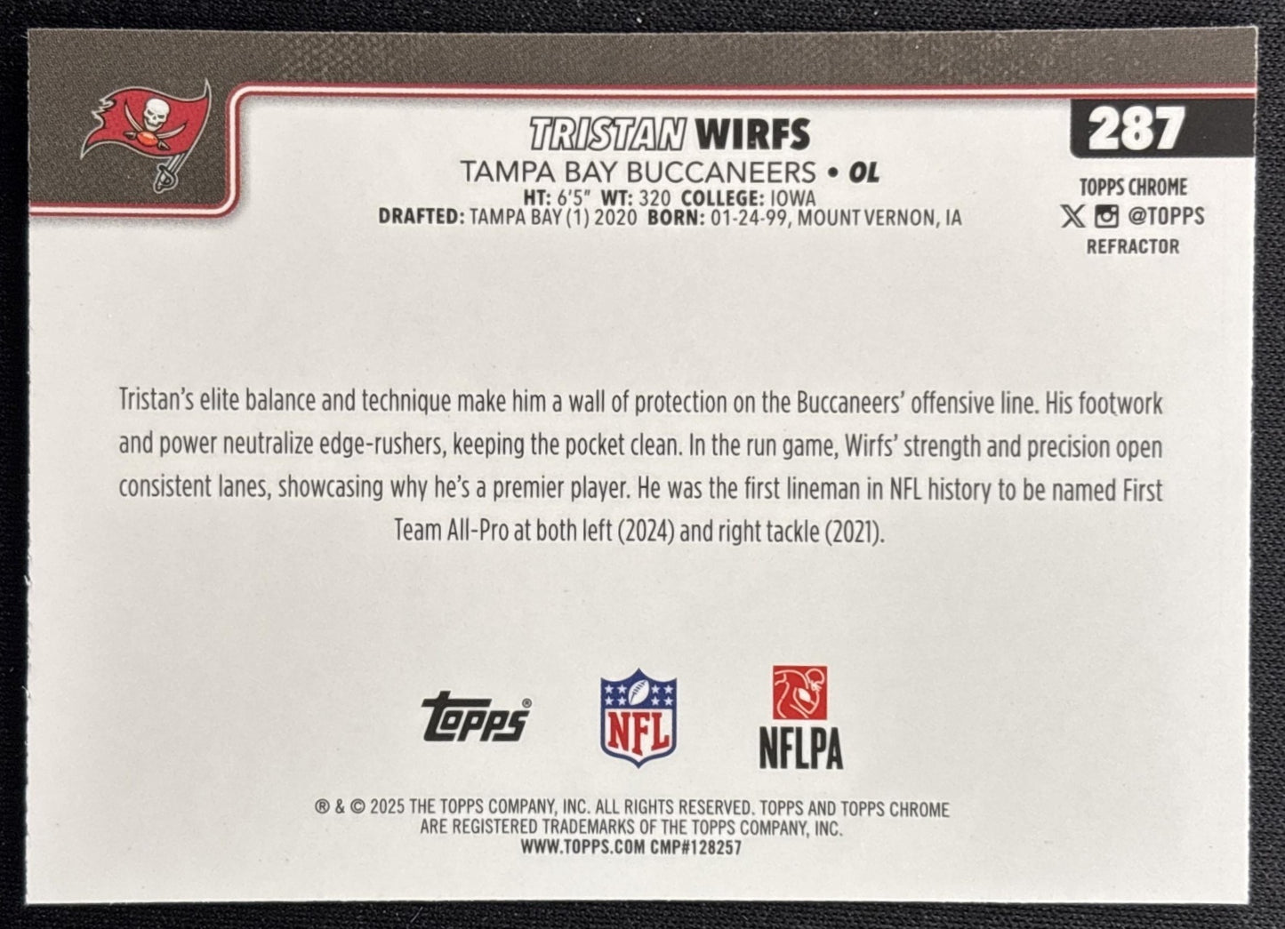 Tristan Wirfs 2025 Topps Chrome Refractor Buccaneers Sports Trading Cards