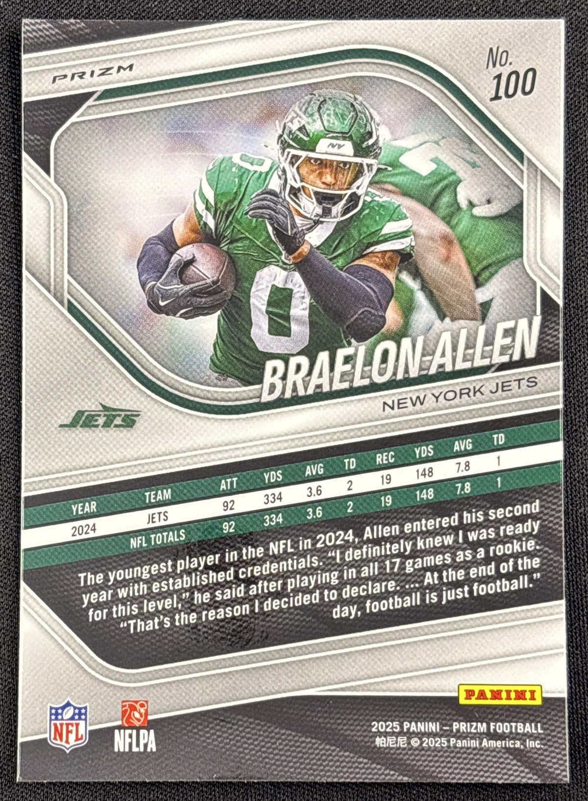 Braelon Allen 2025 Panini Prizm No Huddle Jets