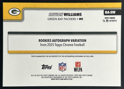 Savion Williams 2025 Chrome Rookie Auto Purple Geometric Refractor /75 Packers back