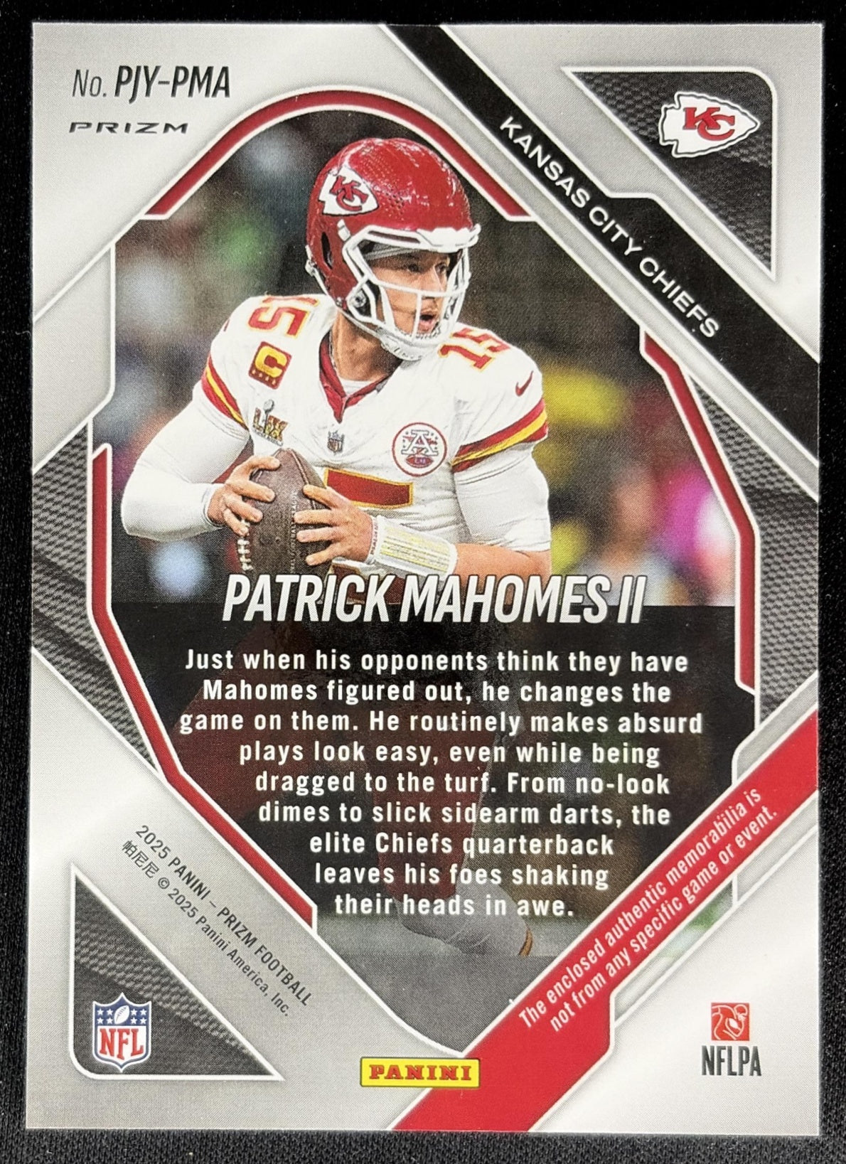 Patrick Mahomes II 2025 Panini Prizm Premier Jerseys Neon Green Pulsar Chiefs back