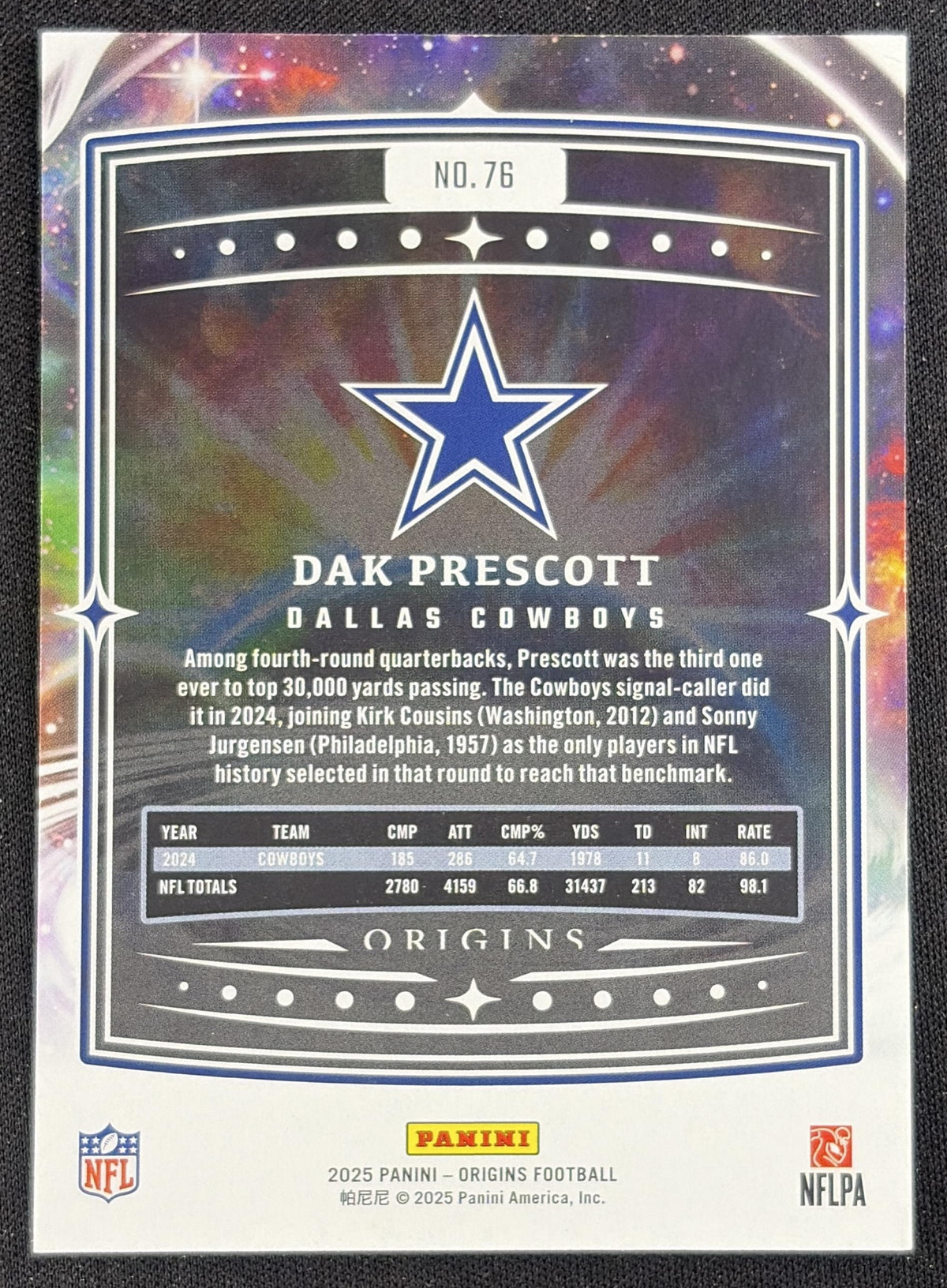 Dak Prescott 2025 Panini Origins Cowboys Sports Trading Card