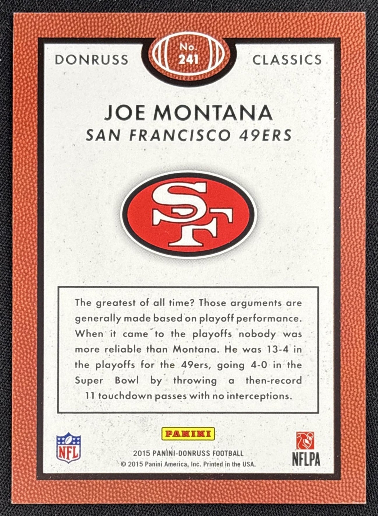 Joe Montana 2015 Panini Donruss Press Proof Silver /25 49ers Sports Trading Card