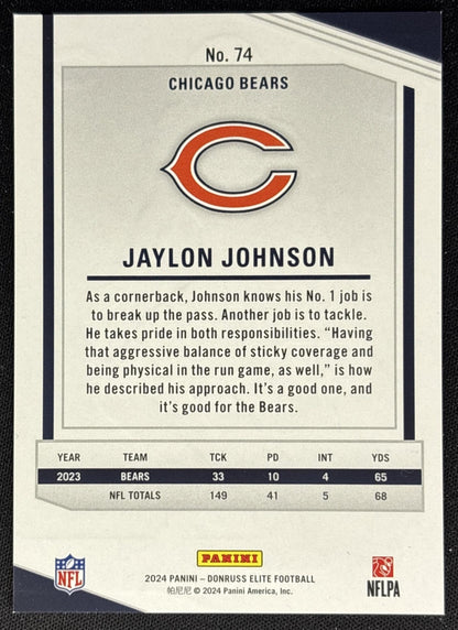 Jaylon Johnson 2024 Panini Donruss Elite Maroon /249 Bears back