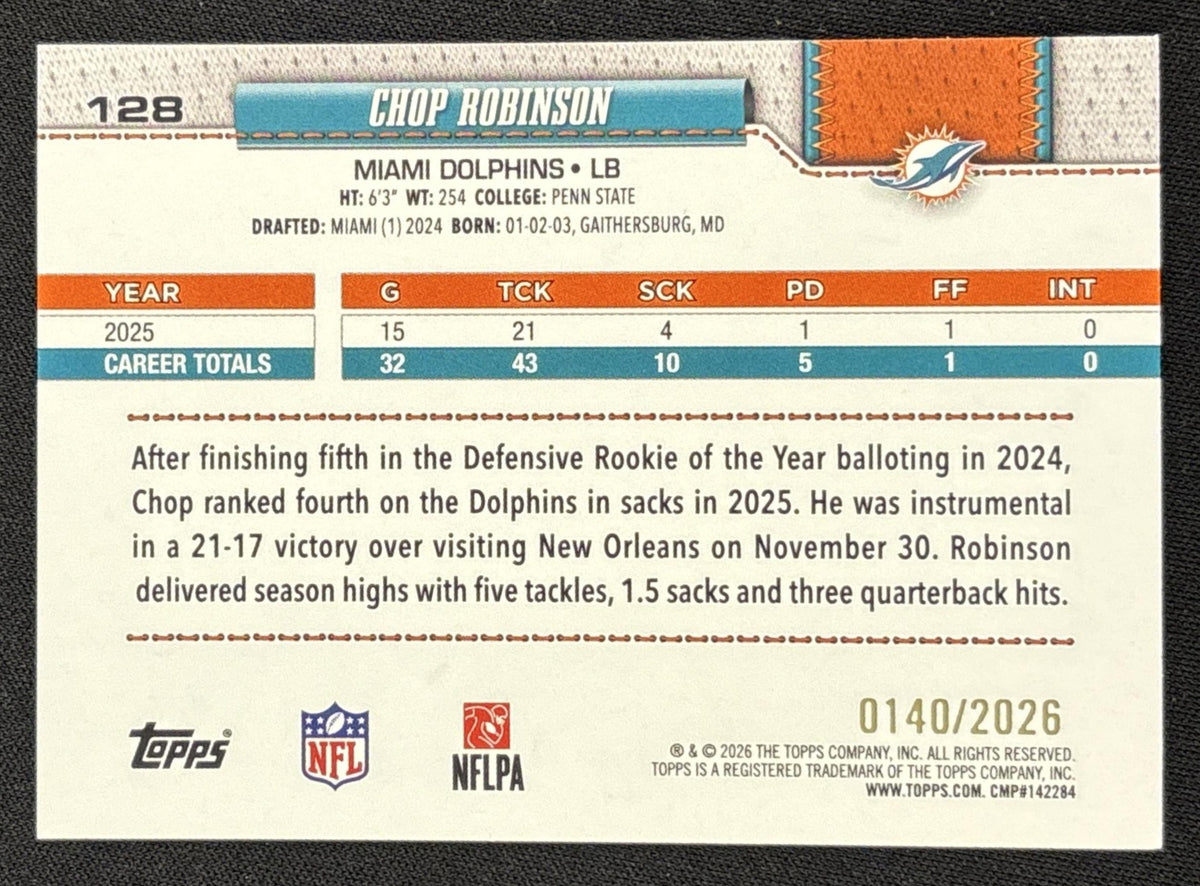 Chop Robinson 2026 Topps Gold /2026 Dolphins