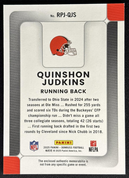 Quinshon Judkins 2025 Panini Donruss Rookie Phenom Jerseys Browns