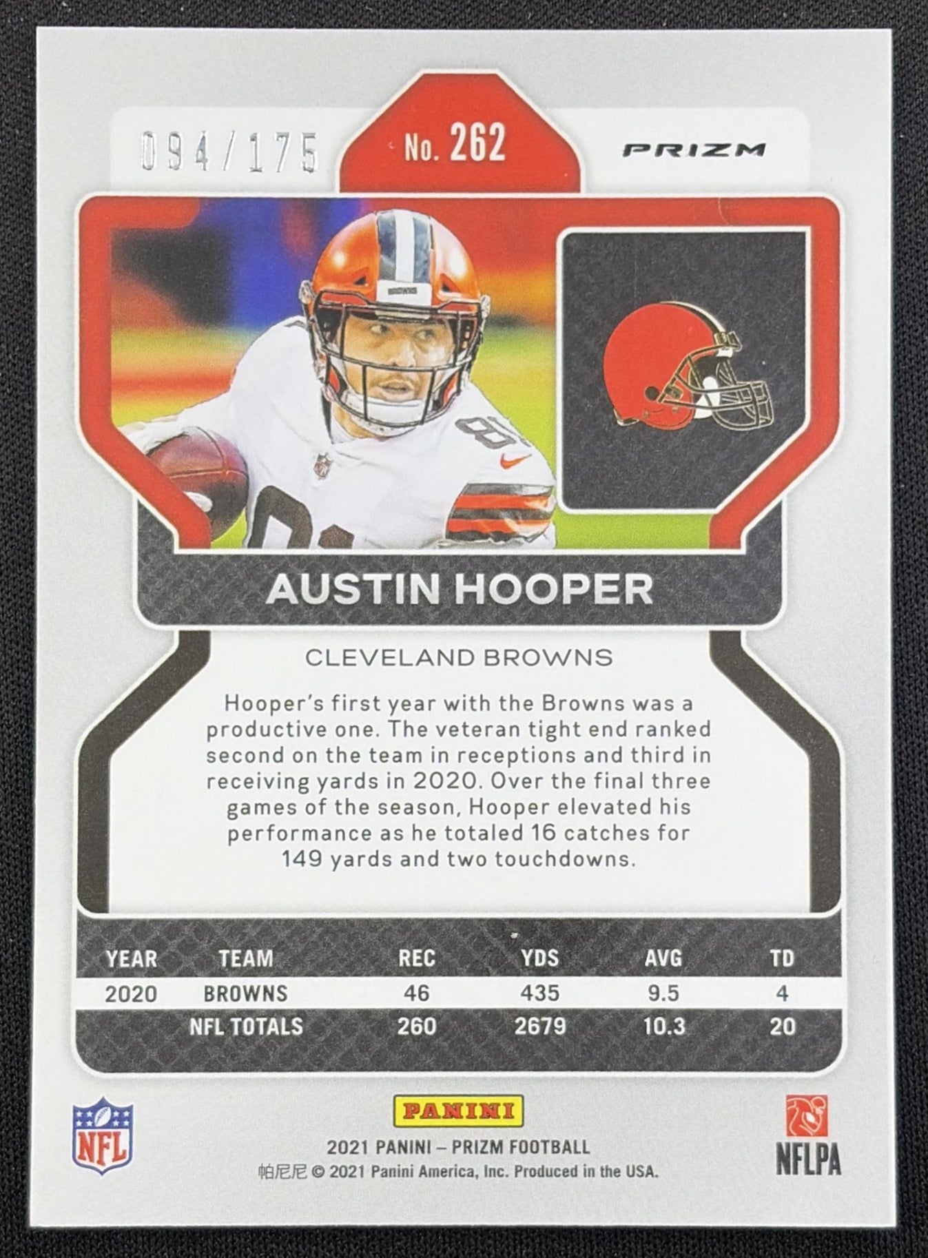 Austin Hooper 2021 Panini Prizm Hyper /175 Browns