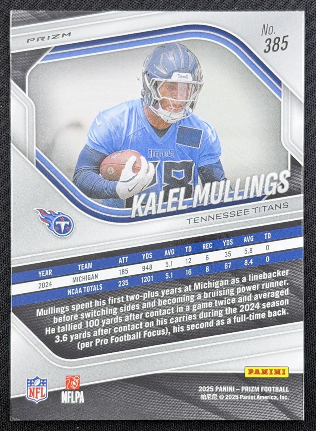 Kalel Mullings 2025 Panini Prizm Lazer Titans