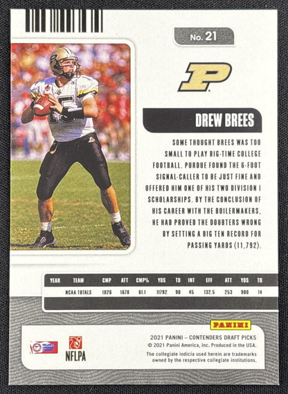 Drew Brees 2021 Panini Contenders Draft Picks Bowl Ticket /49 Boilermakers