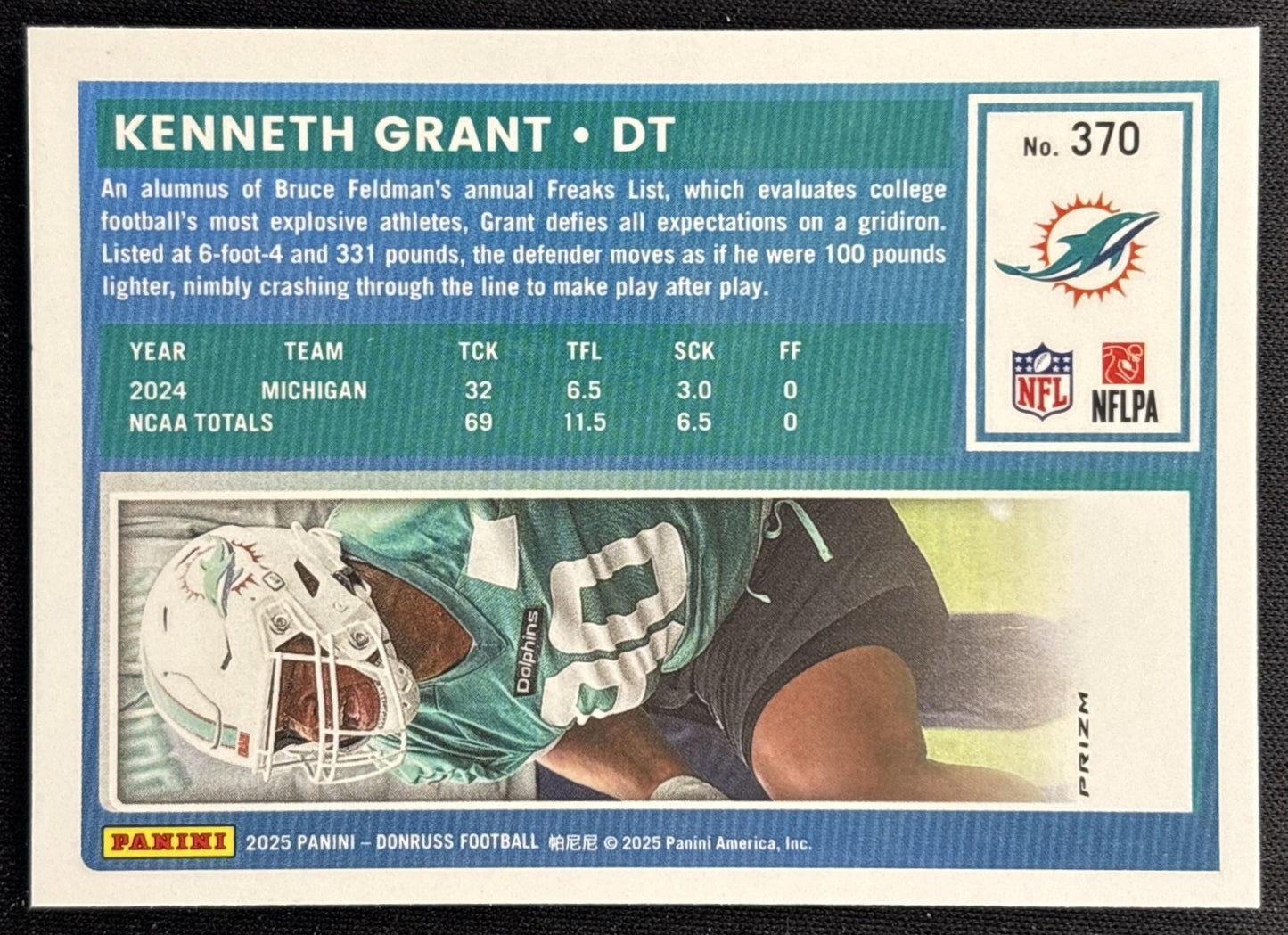 Kenneth Grant 2025 Panini Donruss Optic Rated Rookie Preview Pink Dolphins - Back
