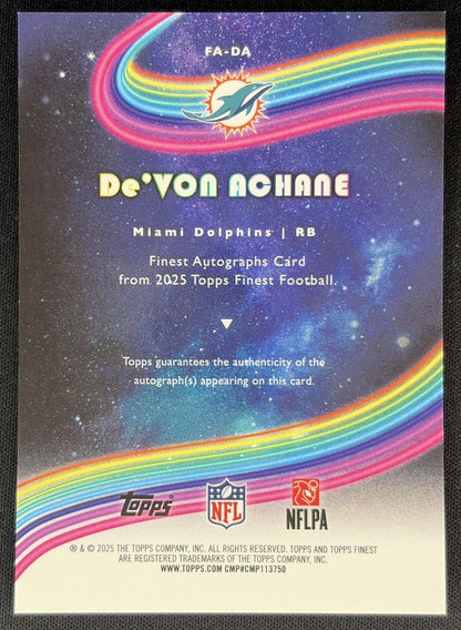 De'Von Achane 2025 Topps Finest Auto Dolphins Back