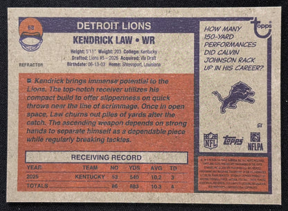 Kendrick Law 2026 Topps Heritage Chrome Refractor Lions Sports Trading Card
