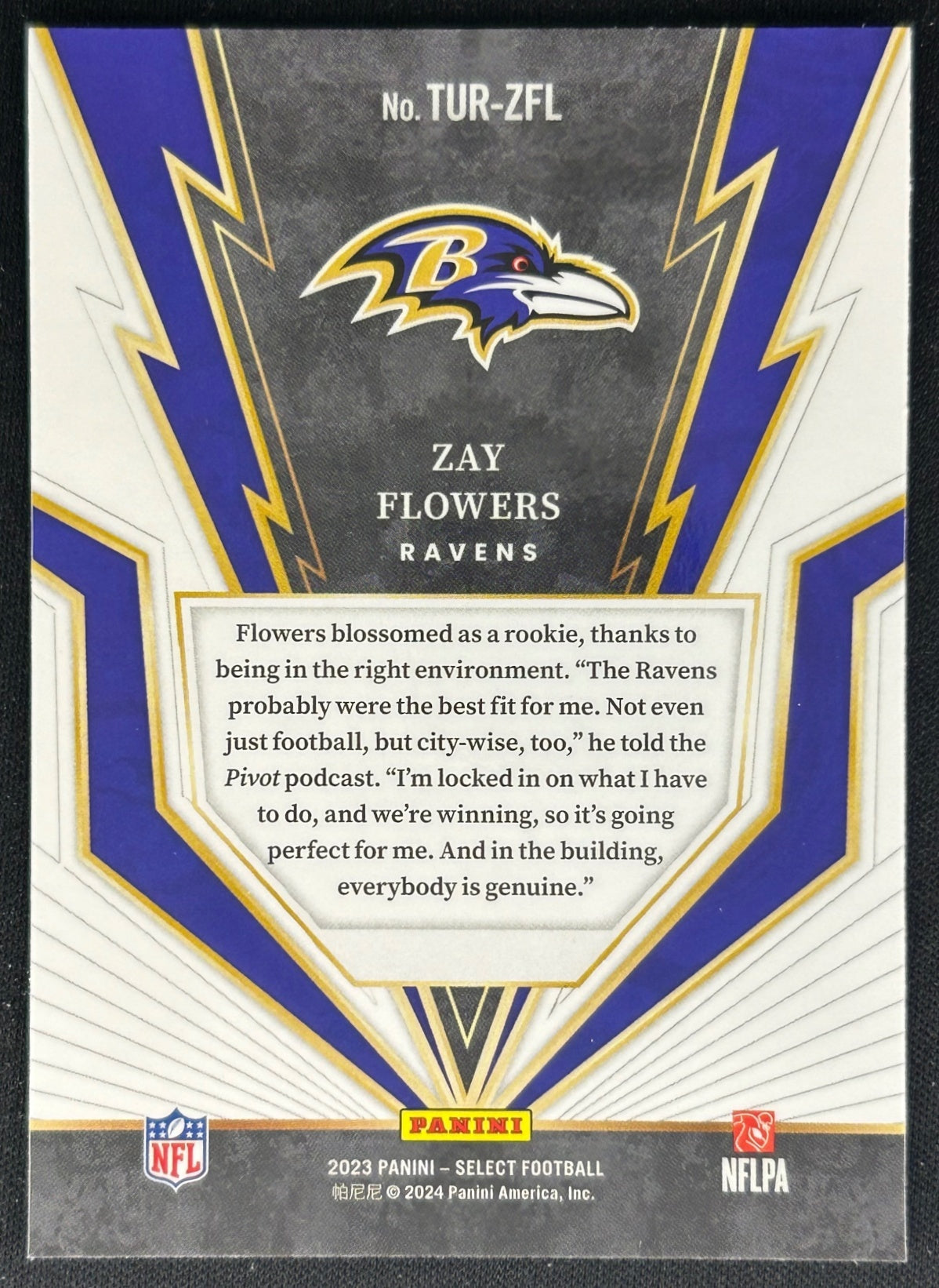 Zay Flowers 2023 Panini Select Turbocharged Ravens Sports Trading Cards