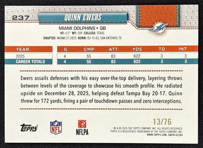 Quinn Ewers 2026 Topps Independence Day /76 Dolphins