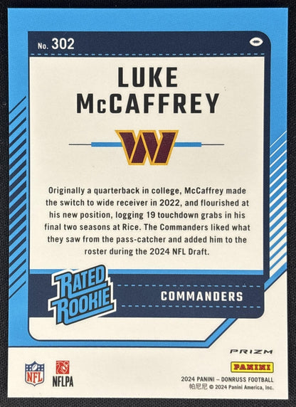 Luke McCaffrey 2024 Donruss Optic Rated Rookie Preview Football Emoji Commanders back
