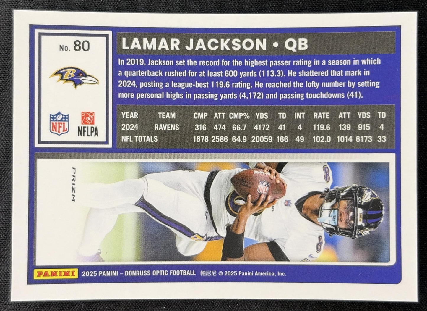 Lamar Jackson 2025 Panini Donruss Optic Stars Prizm Ravens Back
