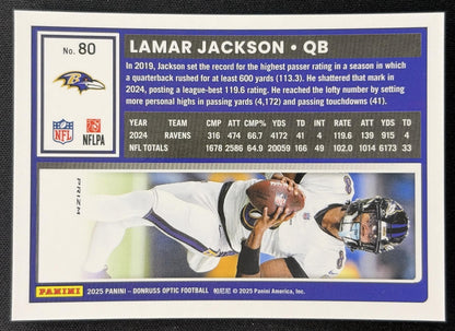 Lamar Jackson 2025 Panini Donruss Optic Stars Prizm Ravens Back