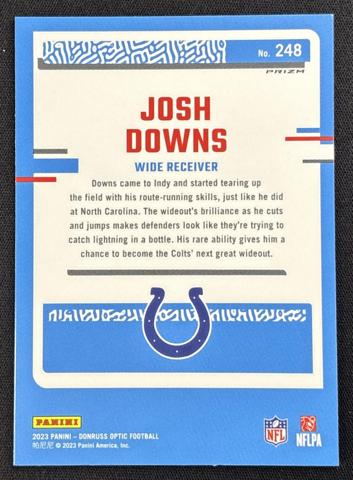 Josh Downs 2023 Panini Donruss Optic Rocket Prizm Colts