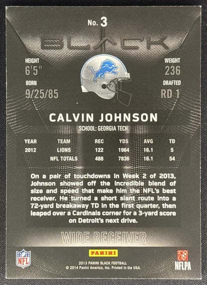 Calvin Johnson 2013 Panini Black /399 Lions 2 Sports Trading Cards