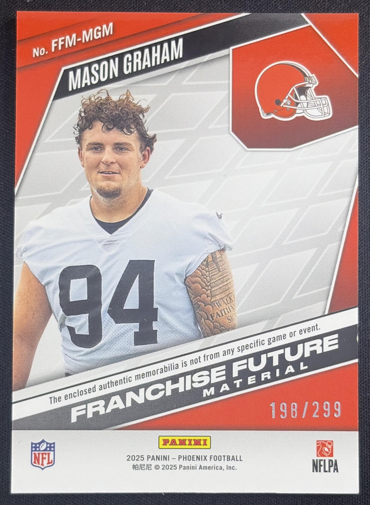 Mason Graham 2025 Panini Phoenix Franchise Future Material /299 Browns