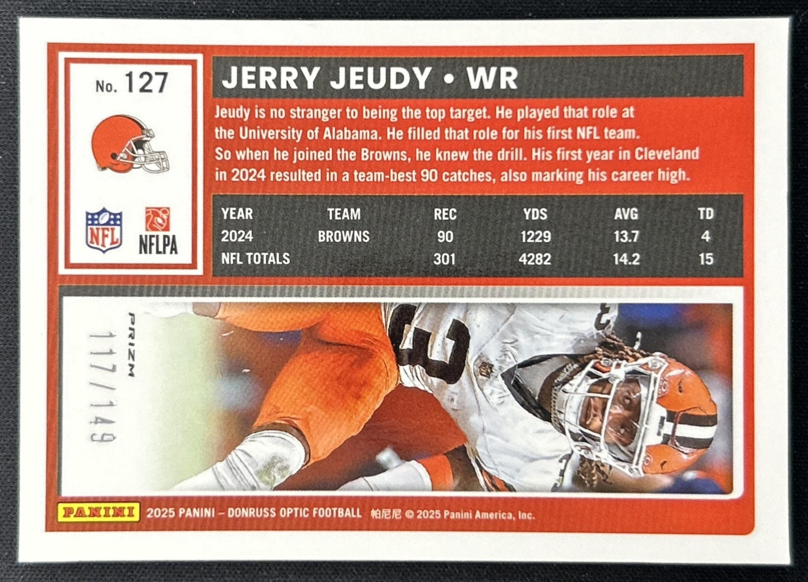 Jerry Jeudy 2025 Panini Donruss Optic Red Prizm /149 Browns back