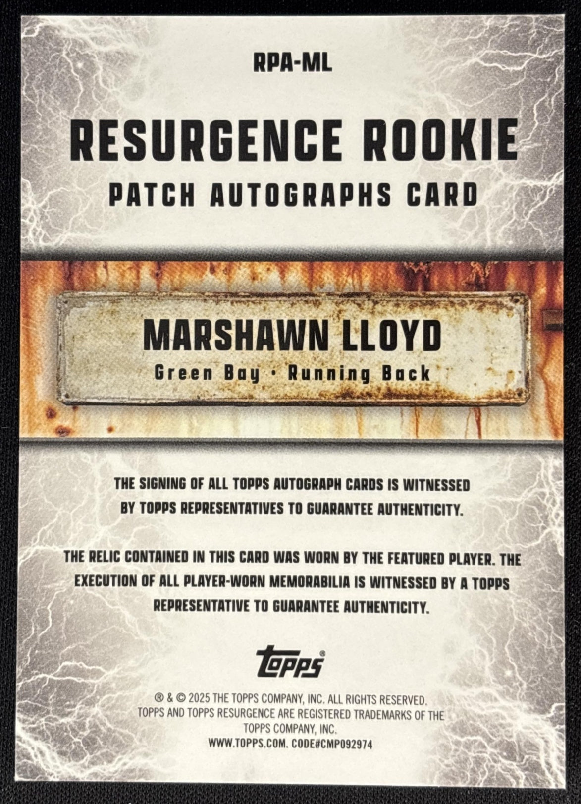 MarShawn Lloyd 2024 Topps Resurgence Rookie Patch Auto Packers