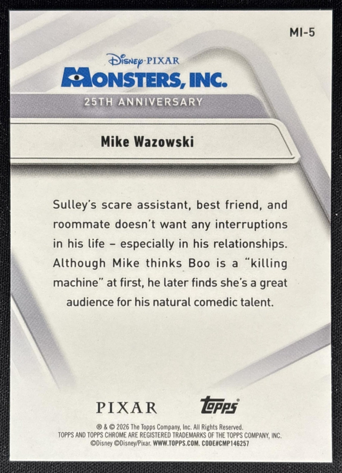 Mike Wazowski 2026 Topps Chrome Disney Monsters, Inc. 25th Anniversary back