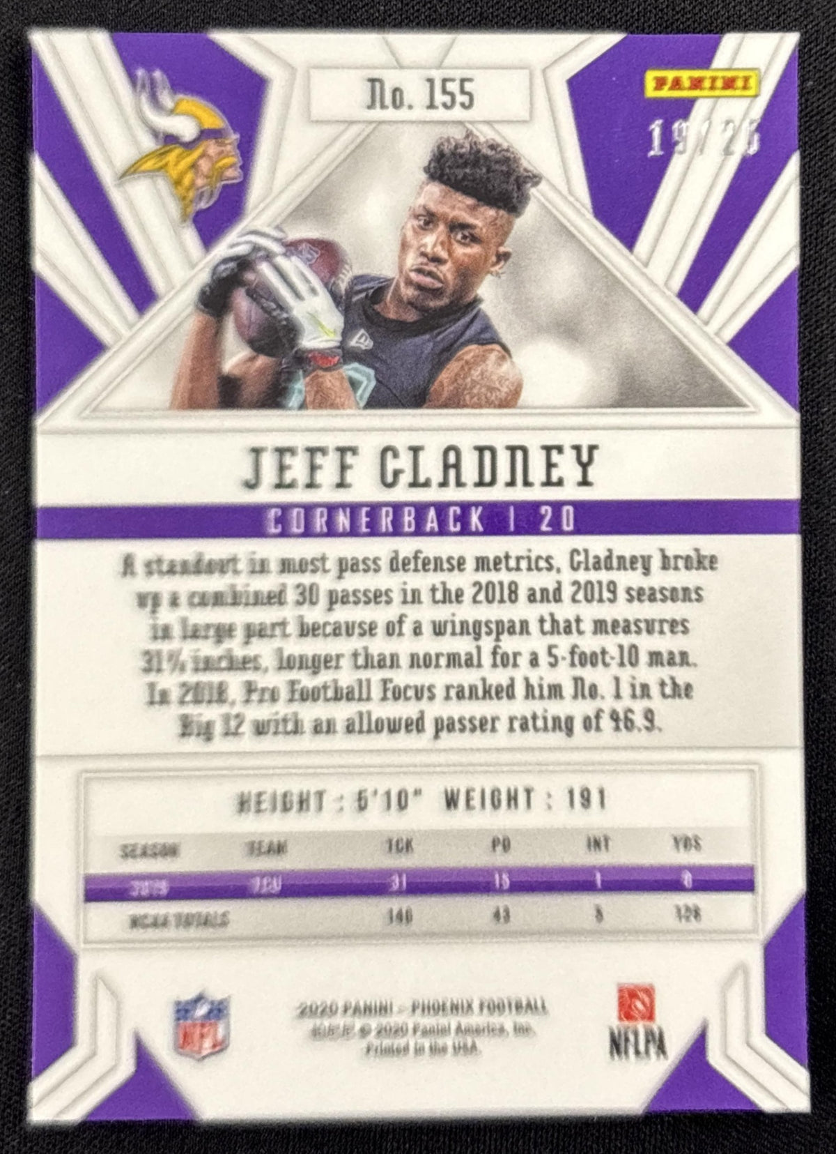 Jeff Gladney 2020 Panini Phoenix Green /25 Vikings