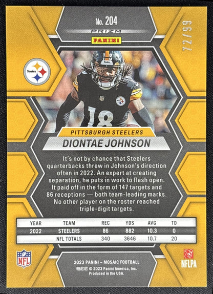 Diontae Johnson 2023 Panini Mosaic Blue Mosaic Prizm /99 Steelers