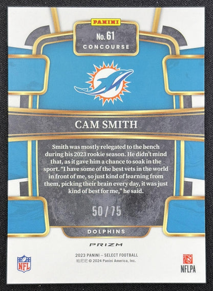 Cam Smith 2023 Panini Select Purple Prizms /75 Dolphins