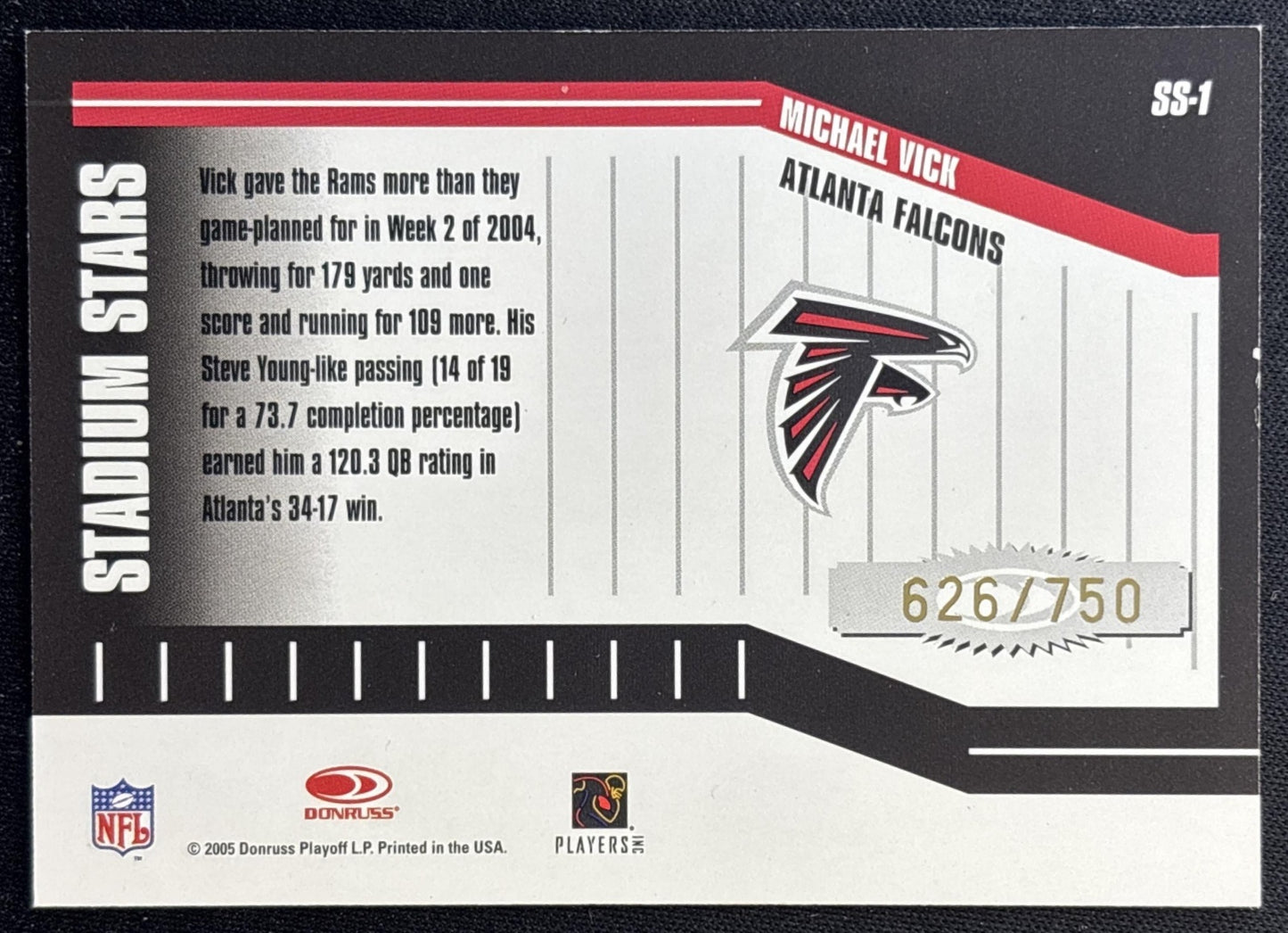 Michael Vick 2005 Donruss Classics Stadium Stars Goal Line Bronze /750 Falcons back