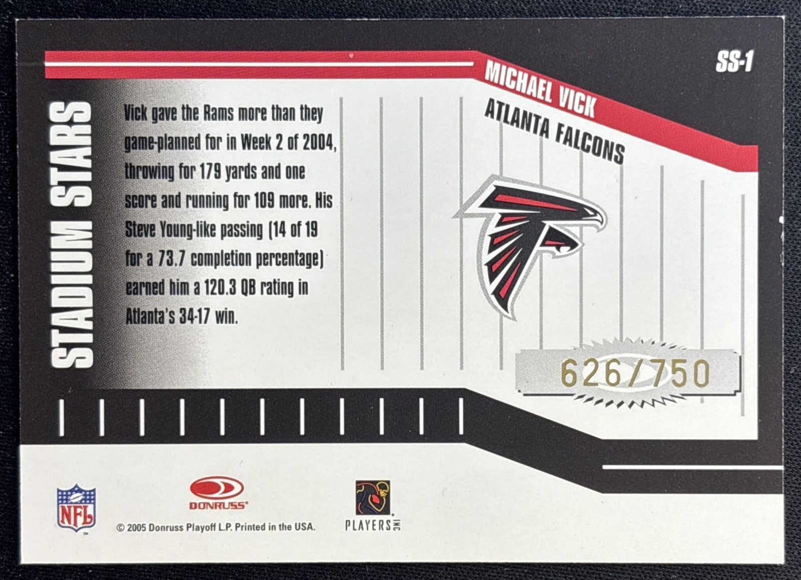 Michael Vick 2005 Donruss Classics Stadium Stars Goal Line Bronze /750 Falcons back