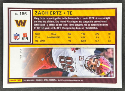 Zach Ertz 2025 Donruss Optic Holo Prizm Commanders Sports Trading Cards