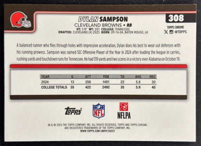 Dylan Sampson 2025 Topps Chrome Rookie Pulsar Refractor Browns Sports Trading Cards