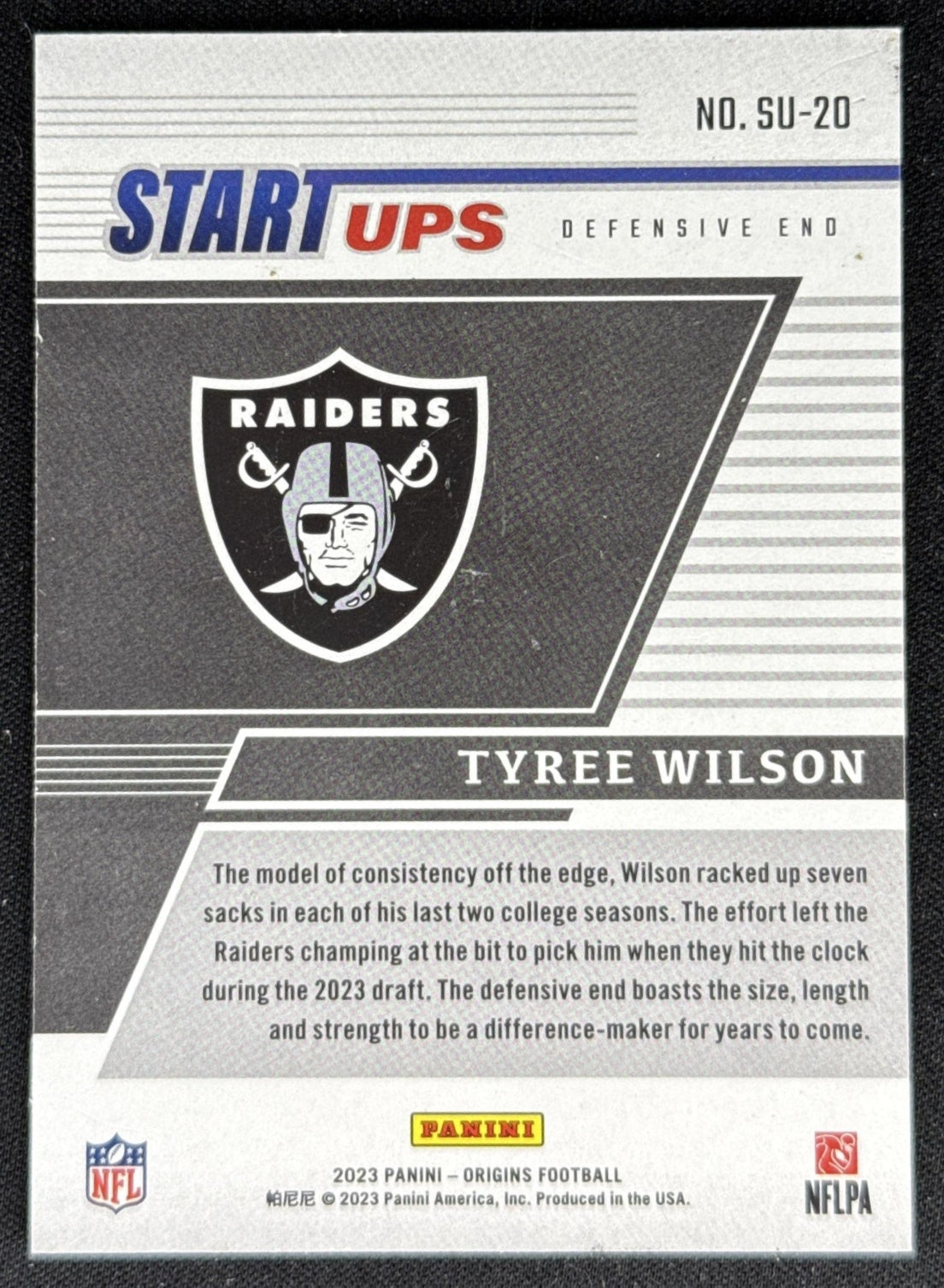 Tyree Wilson 2023 Panini Origins Start Ups Raiders Sports Trading Card