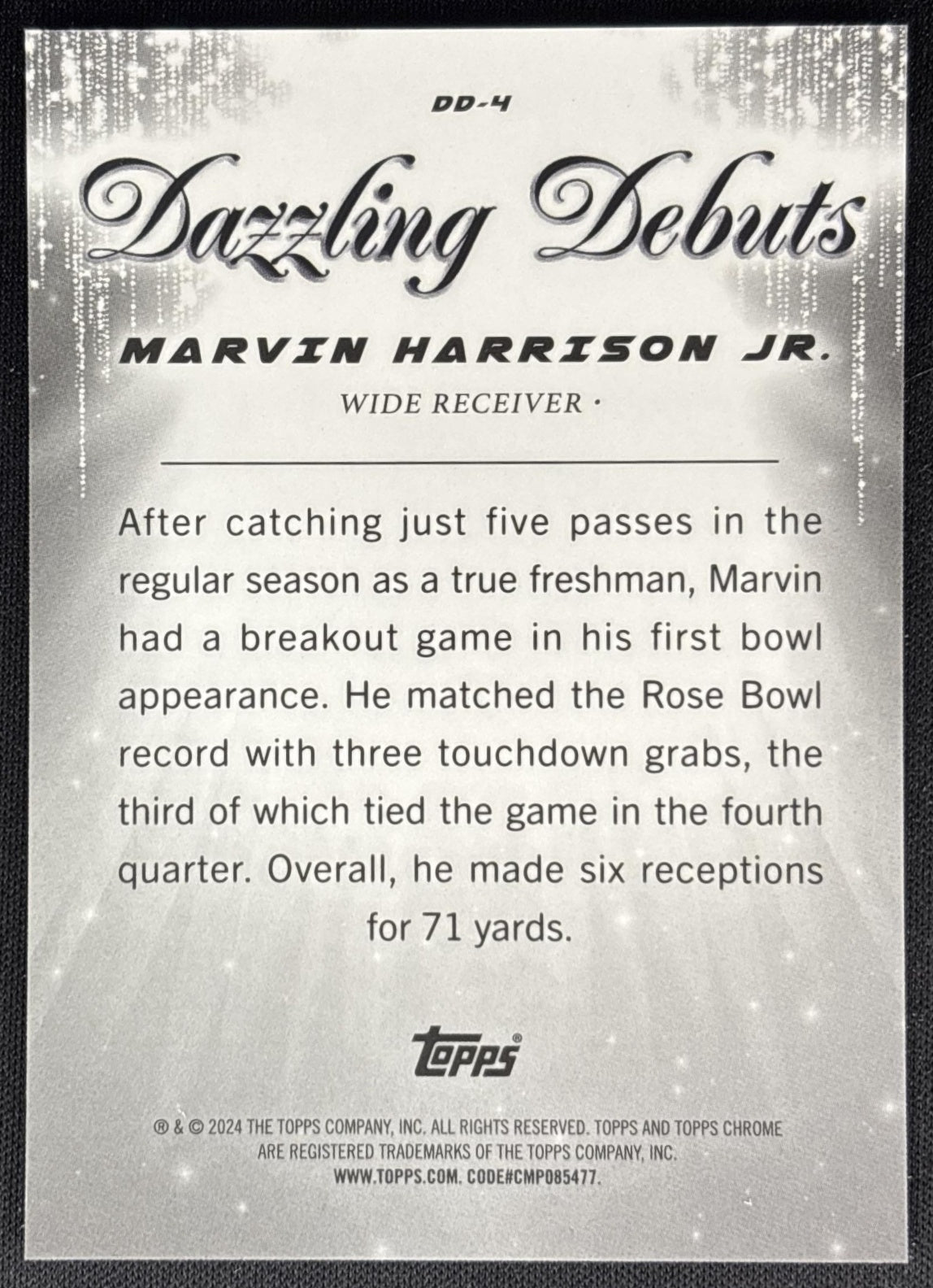 Marvin Harrison Jr. 2024 Topps Chrome Dazzling Debuts Cardinals Sports Trading Card