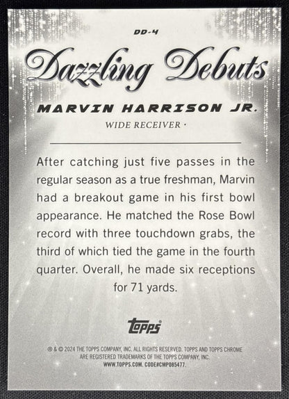 Marvin Harrison Jr. 2024 Topps Chrome Dazzling Debuts Cardinals Sports Trading Card