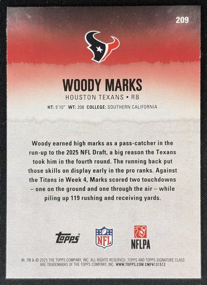 Woody Marks 2025 Topps Signature Class Rookie Blue & Yellow Foil Texans back