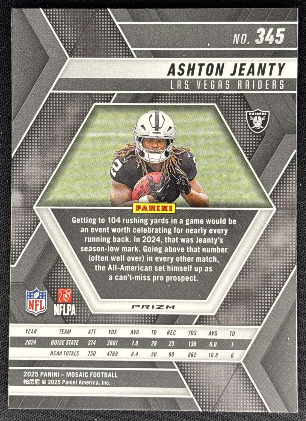 *Damaged* Ashton Jeanty 2025 Panini Mosaic Rookies No Huddle Silver Prizm Raiders Sports Trading Cards