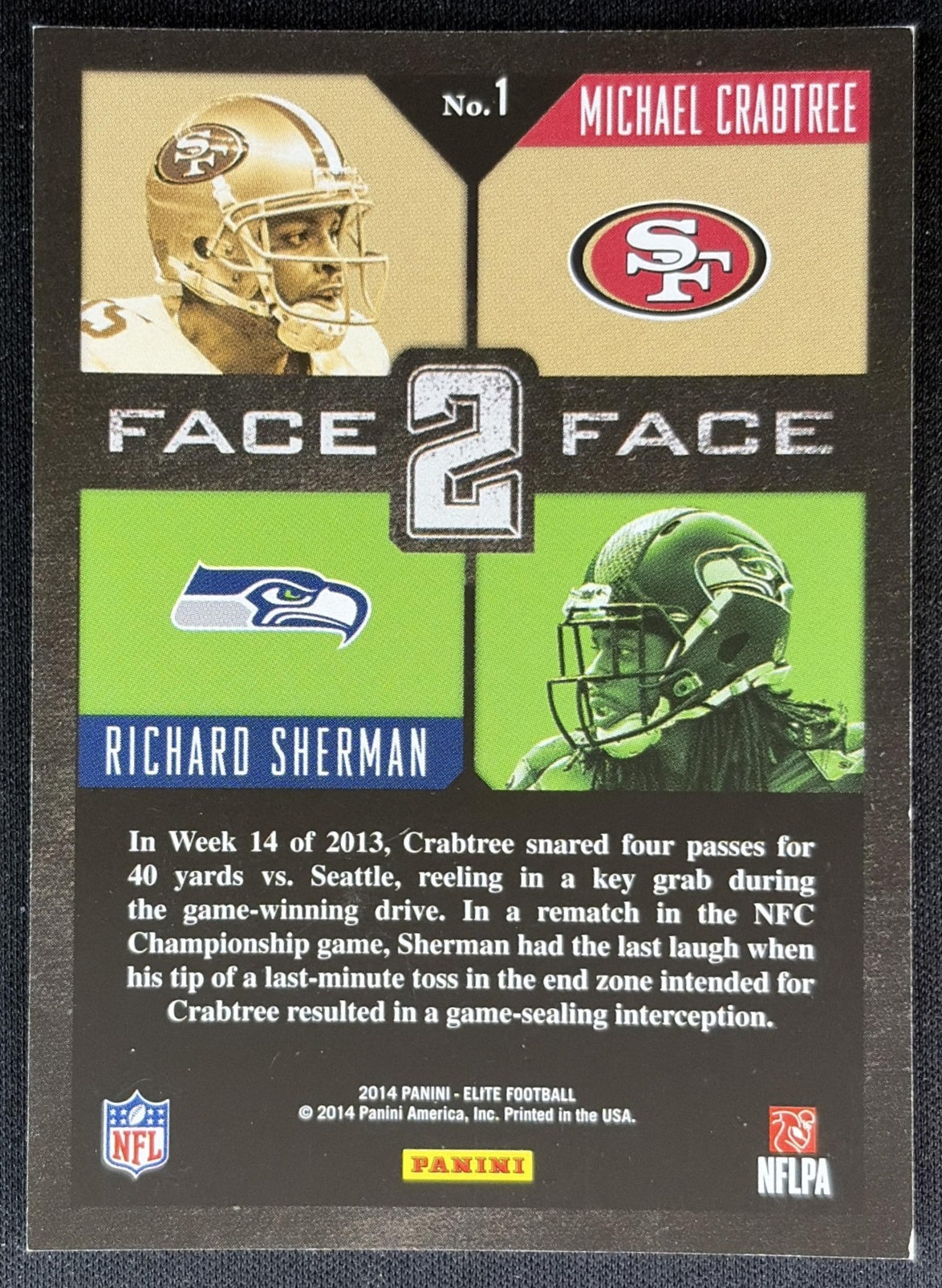 Richard Sherman Michael Crabtree 2014 Panini Elite Face 2 Silver - Back
