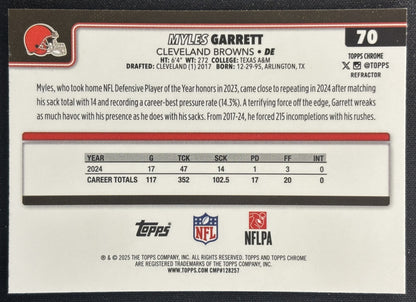 Myles Garrett 2025 Topps Chrome Refractor Browns Sports Trading Cards