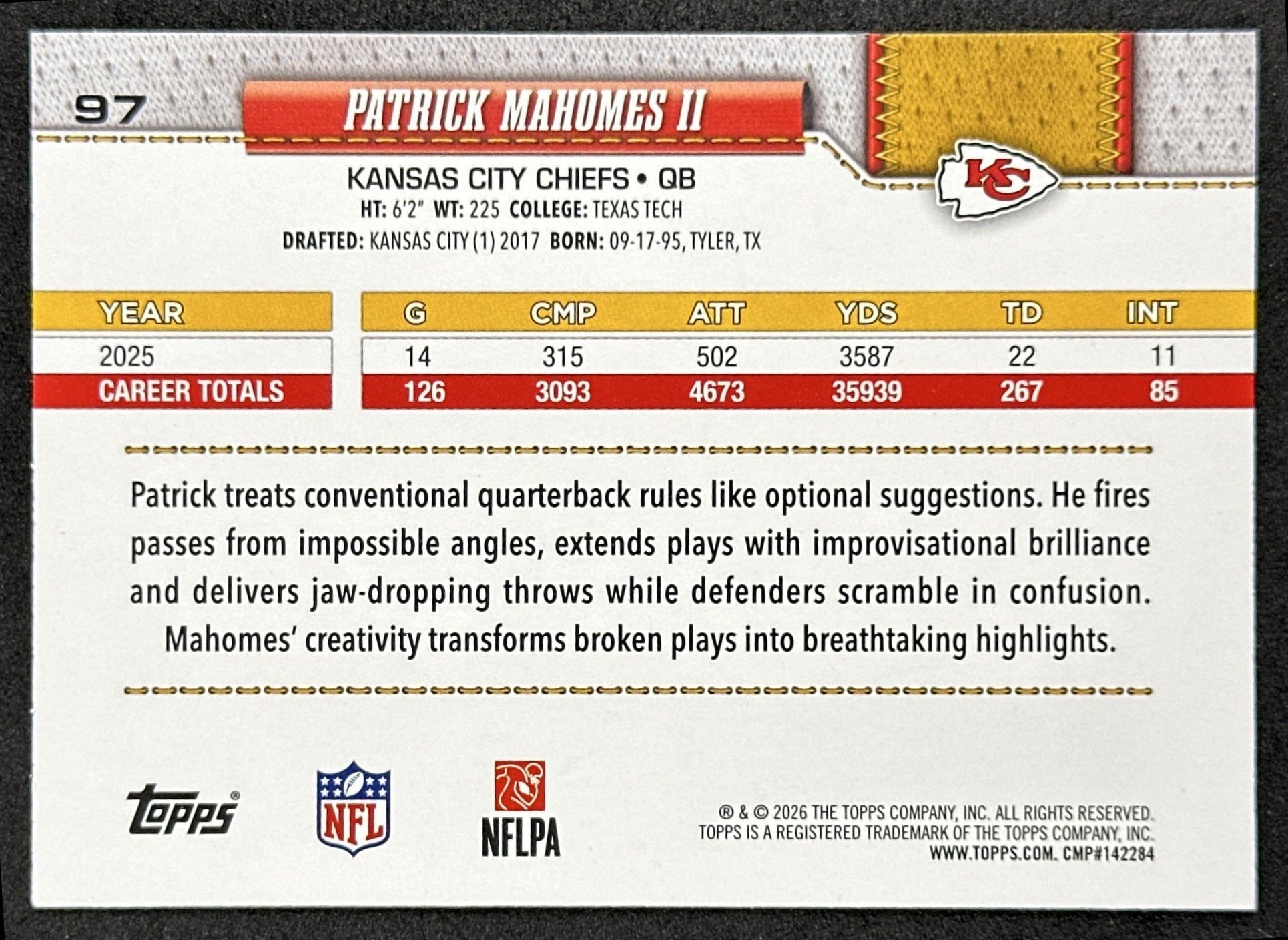 Patrick Mahomes II 2026 Topps Flagship Chiefs Sports Trading Cards