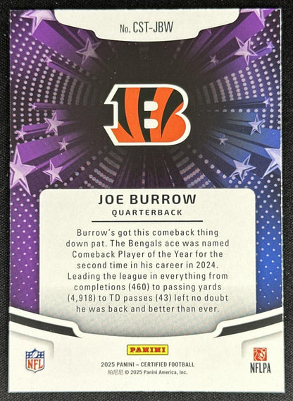 Joe Burrow 2025 Panini Certified Stars Mirror Pink /199 Bengals