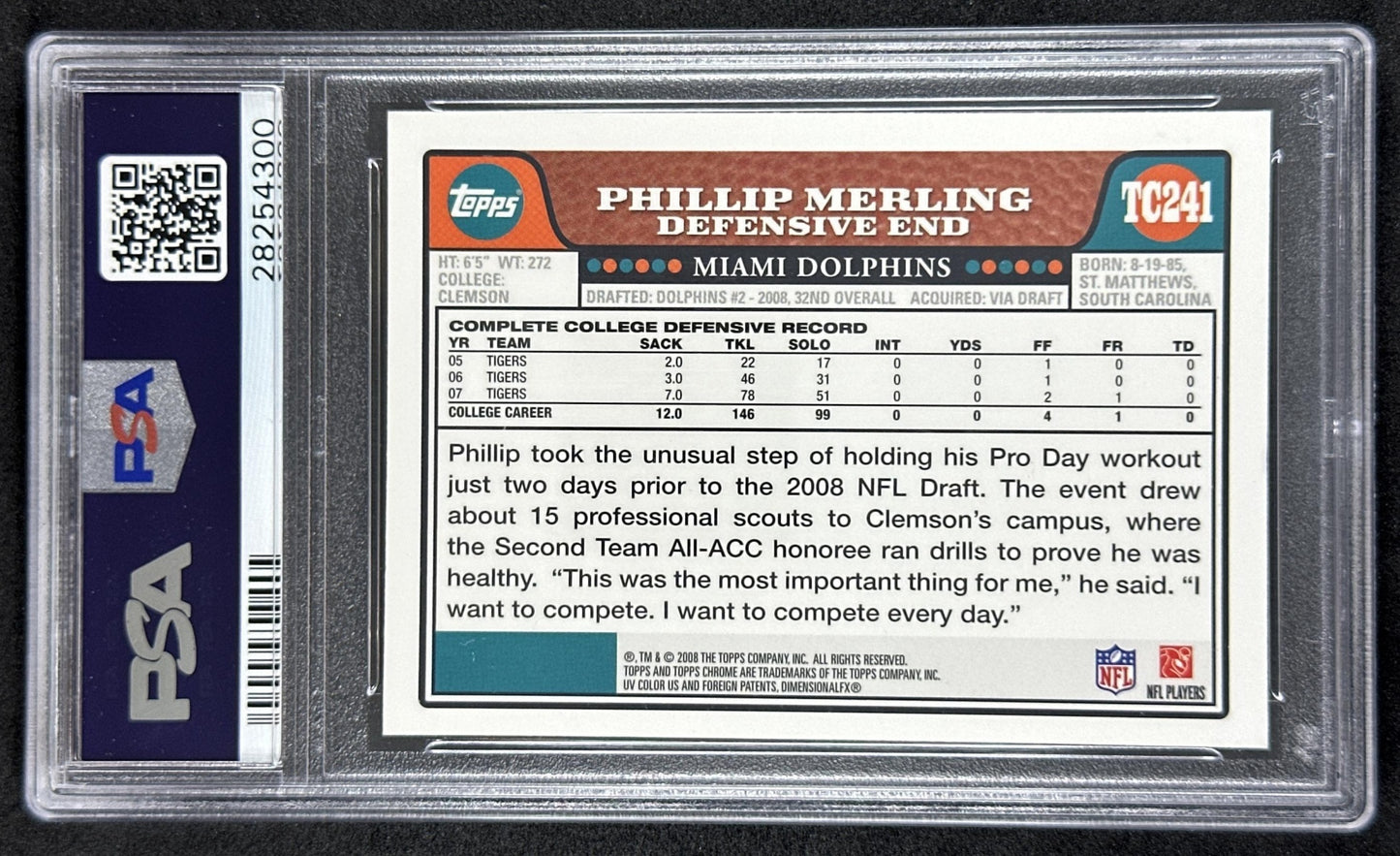 Phillip Merling 2008 Topps Chrome PSA 9