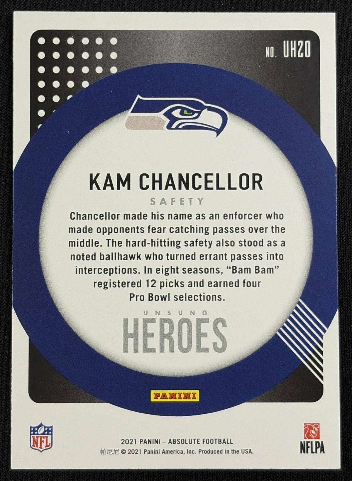 Kam Chancellor 2021 Panini Absolute Unsung Heroes Seahawks Sports Trading Card