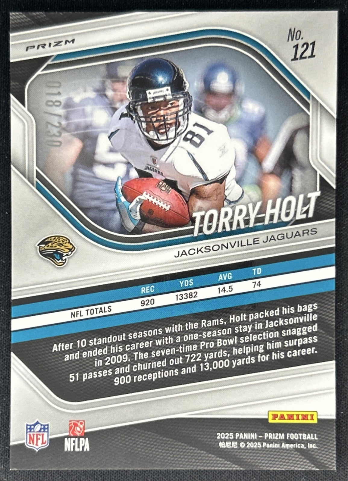 Torry Holt 2025 Panini Prizm Blue Wave /230 Jaguars Back