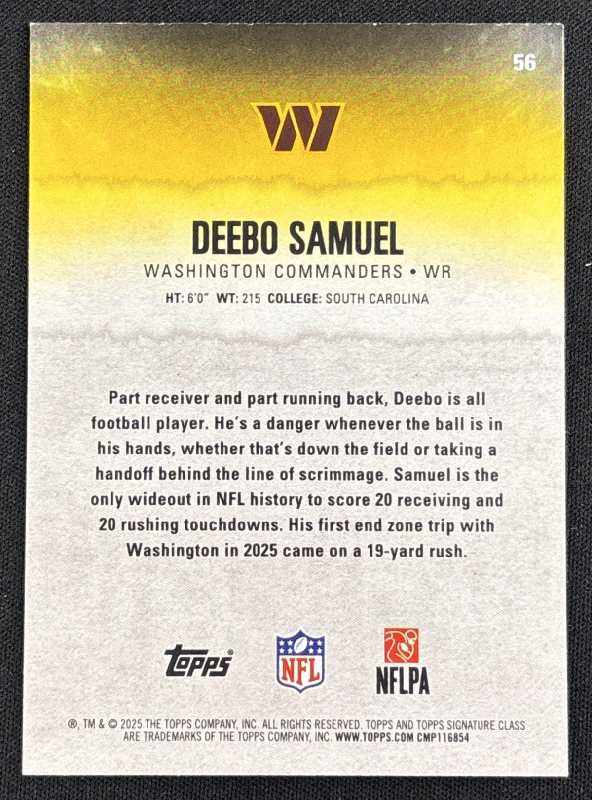 Deebo Samuel 2025 Topps Signature Class Chrome Veteran Green Refractor /150 Commanders