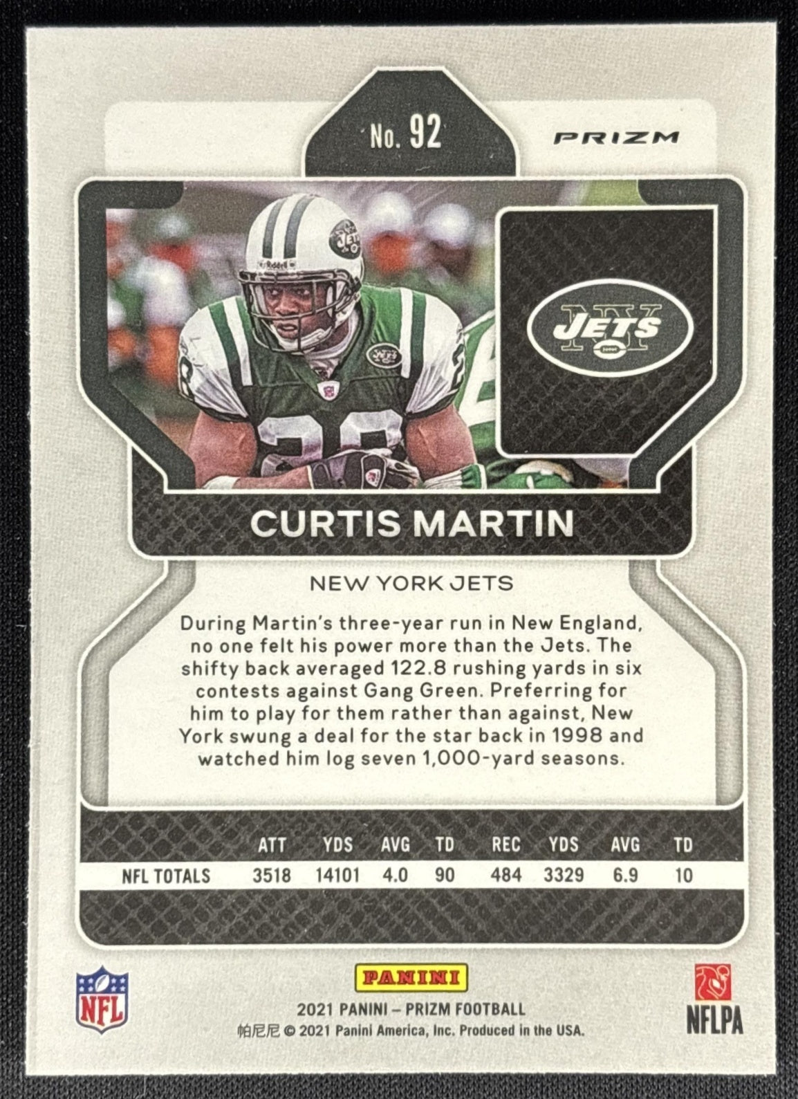 Curtis Martin 2021 Panini Prizm Light Blue Jets Sports Trading Cards